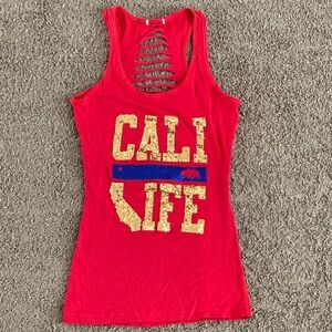 Red Cali Life Tank Top with Gold Sequins Size M
